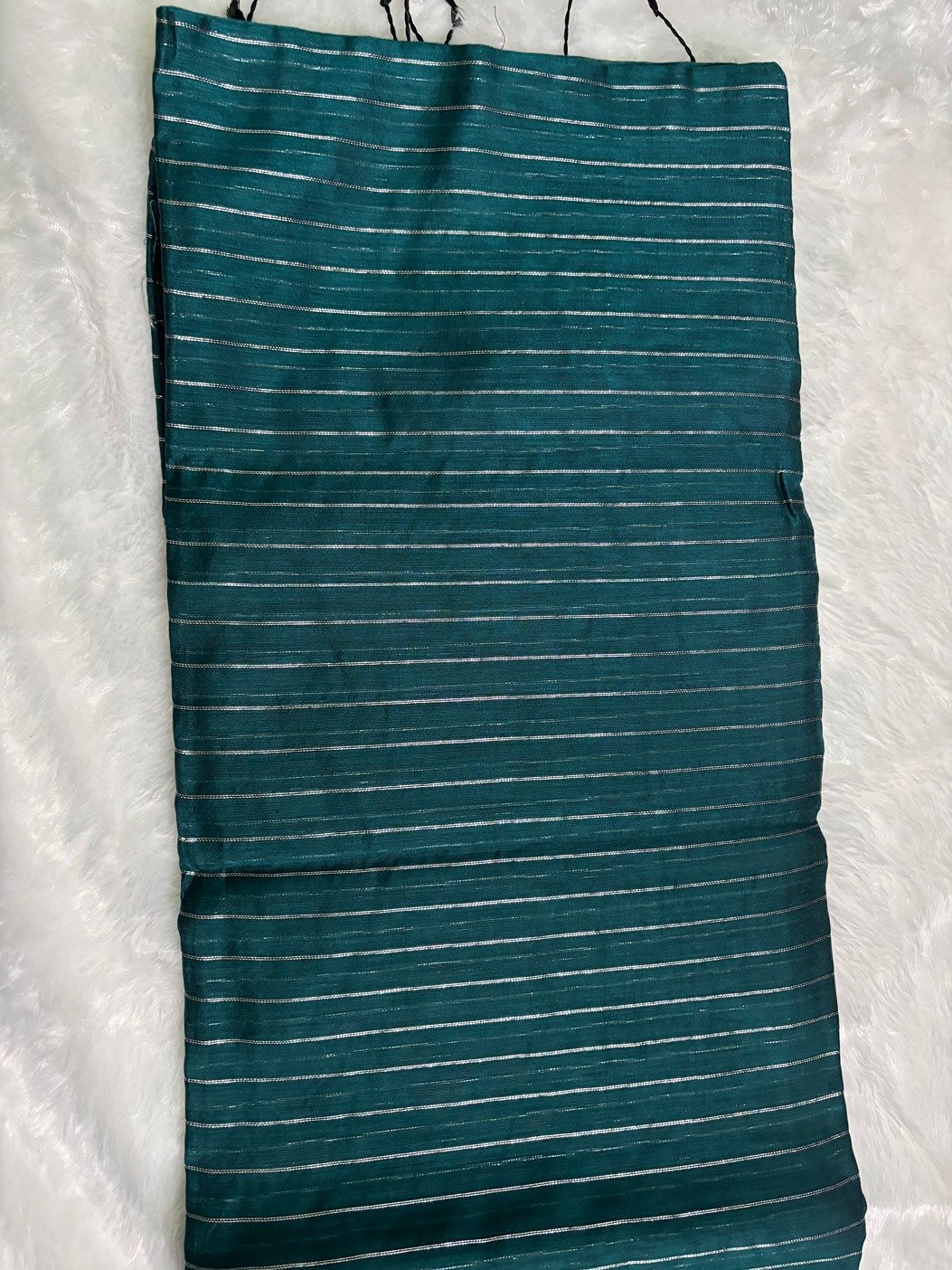 Teal Green Silver Zari Linen Silk Saree